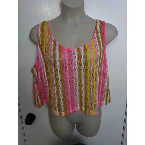 Colorful Festival Vibrant Crochet Open Knit Crop Top Size 2X #1137 - Picture 1 of 6